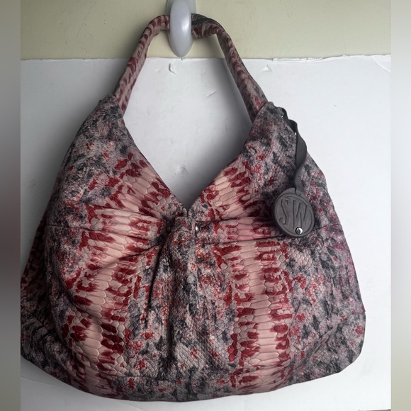 Stuart Weitzman VintageY2K Snake Embossed Leather Hobo Shoulder Bag Animal Print - Picture 2 of 16